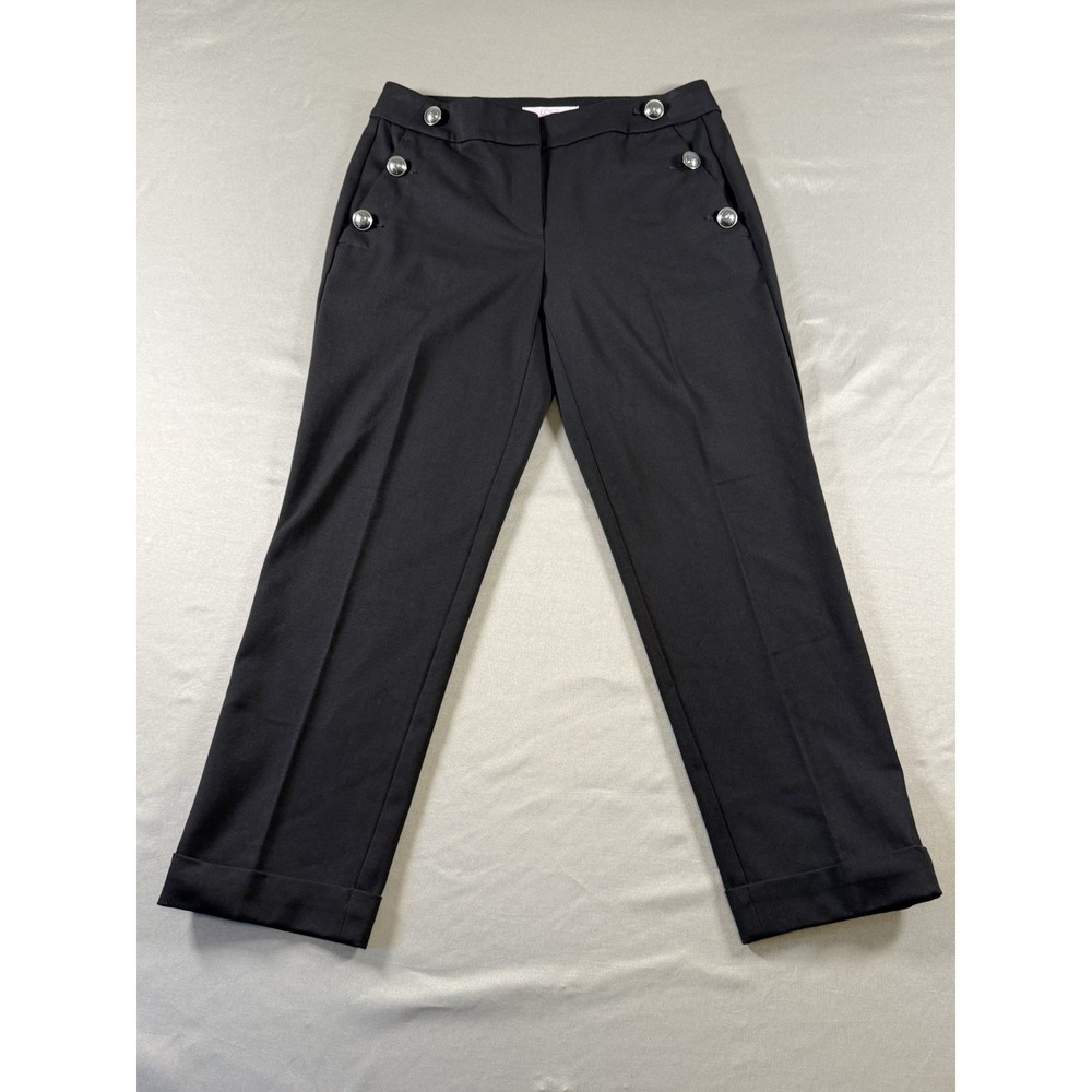 LOFT Devin Slim Sailor Trouser Cuffed Ankle Pants Black Slim Tapered 2P Petite